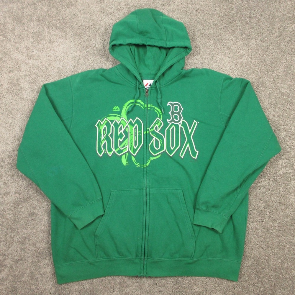 Boston Red Sox Sweater Mens 2XL Green Full Zip Hoodie Sweatshirt St Patricks Day